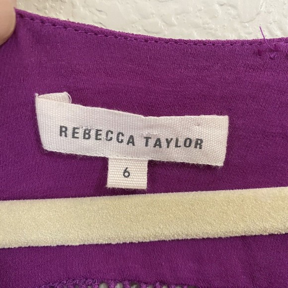 Rebecca Taylor Dress Womens Size 6 Knee Length Tie Sash Purple Lined - Picture 4 of 8